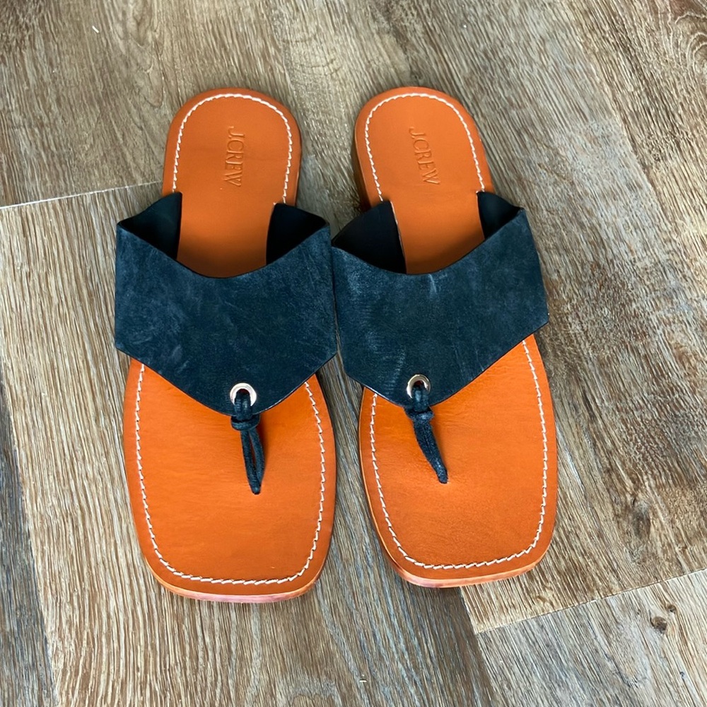NWOT J. Crew Black Suede Thong Sandals Sz 9.5 - Picture 2 of 6